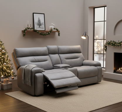 ‘Cinemax’ Nappa Grey Np-1107 Media 3 Seater Fabric Power Recliner Sofa with Power Headrests