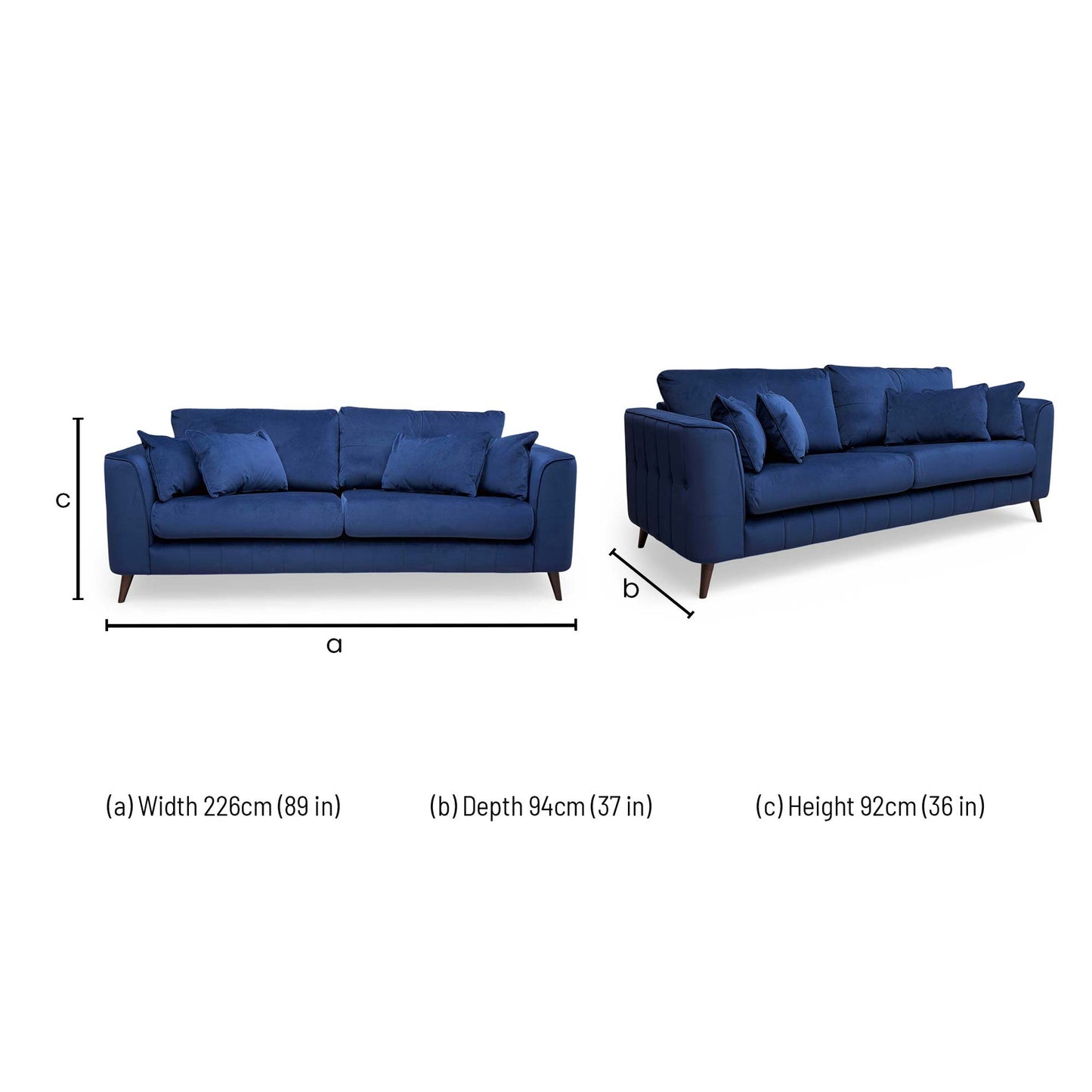 ‘Remy’ Super Matt Velvet Royal Blue All Over Velvet 4 Seater Sofa