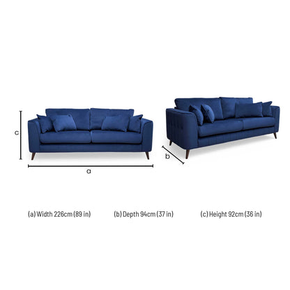 ‘Remy’ Super Matt Velvet Royal Blue All Over Velvet 4 Seater Sofa