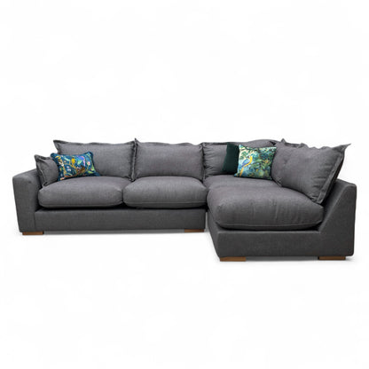 Three-quarter view of the 'Gaia' RHF Corner Sofa, highlighting the extended chaise section and deep seating cushions.