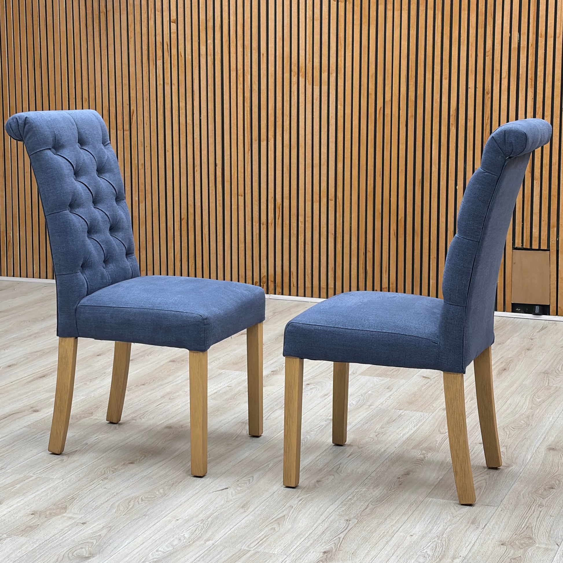 'Hamilton' Dark Blue Fabric Roll Back Button Back Pair of Dining Chairs - product photo 2