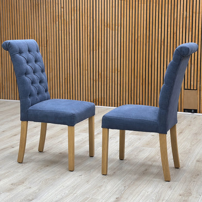 'Hamilton' Dark Blue Fabric Roll Back Button Back Pair of Dining Chairs - product photo 2