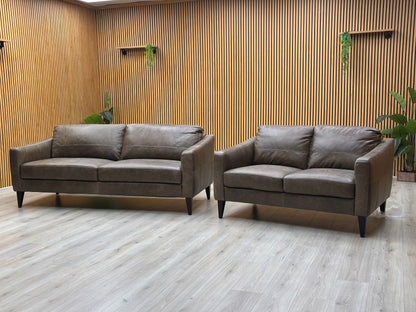 'Oslo' Chestnut Brown Italian Distressed Leather 3 + 2 Seater Sofa Set
