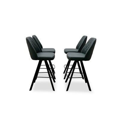 ‘Mars’ Set of 4 Green Faux Leather Swivel Bar Stools