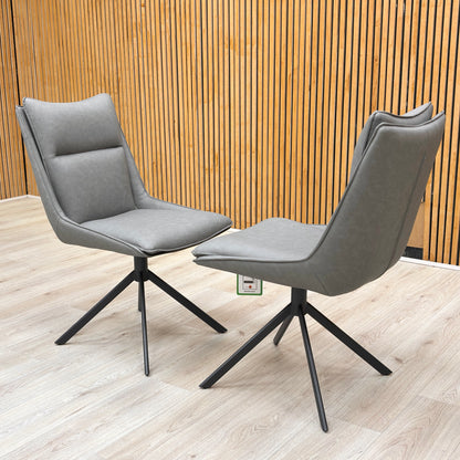 ‘Catalina’ Dark Grey Faux Leather Swivel Dining Chairs - Set of 2
