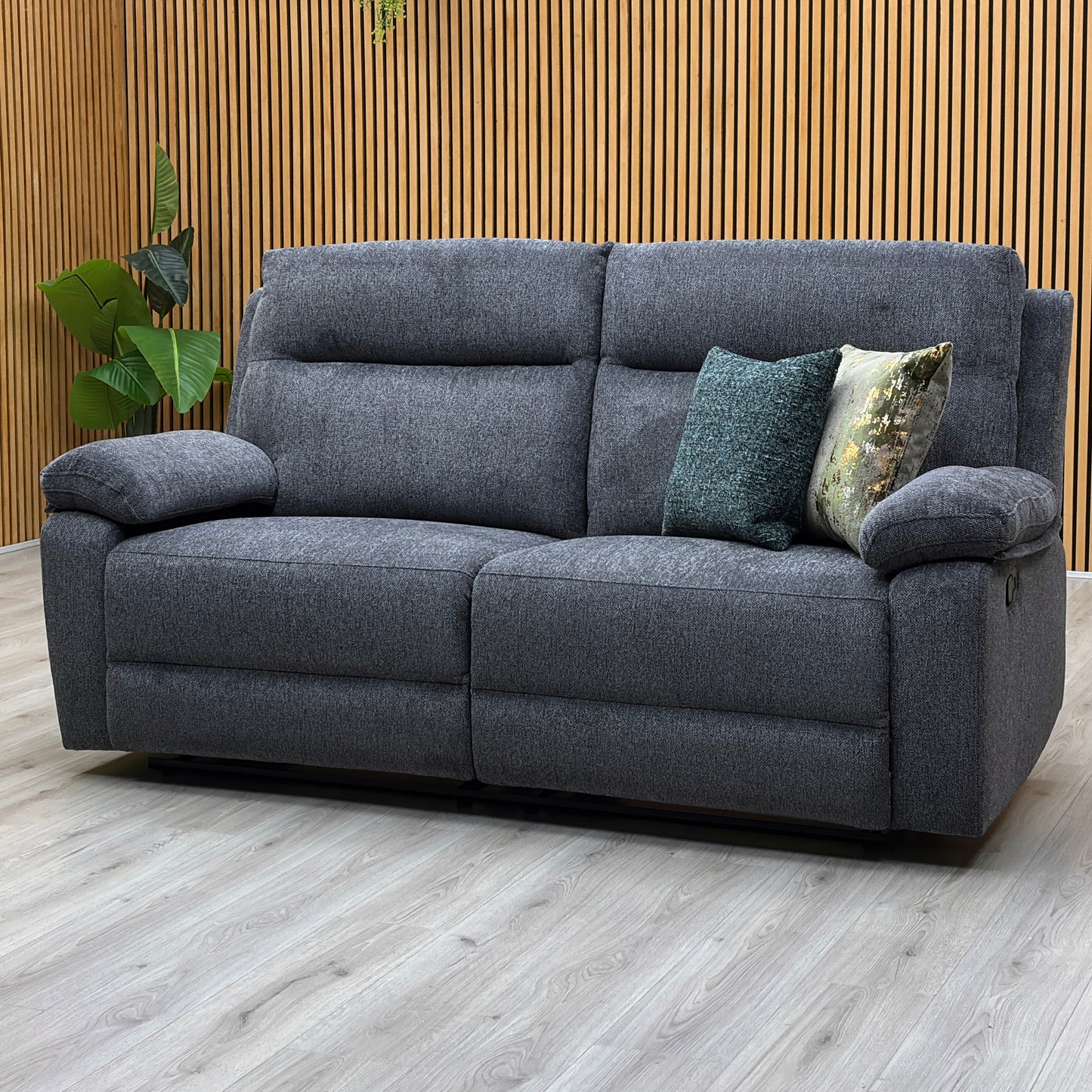 'Fenway' Charcoal Grey Woven Fabric Manual Recliner 3 Seater Sofa