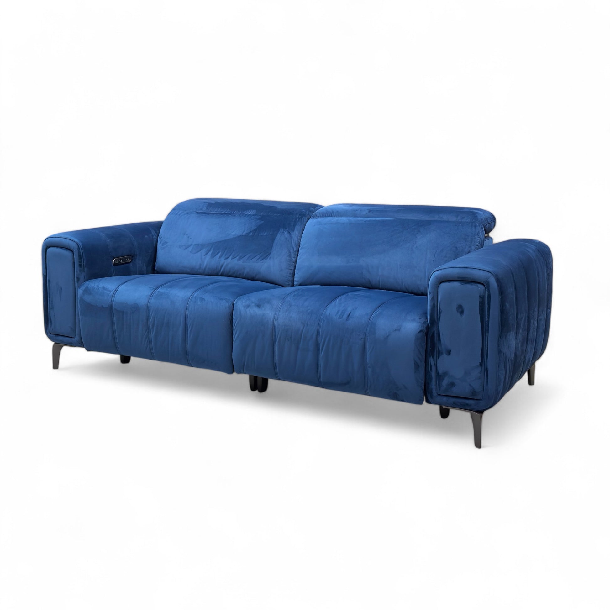 Angled view of the seat cushions and back cushions, highlighting the deep foam fill and pocket spring seat suspension.