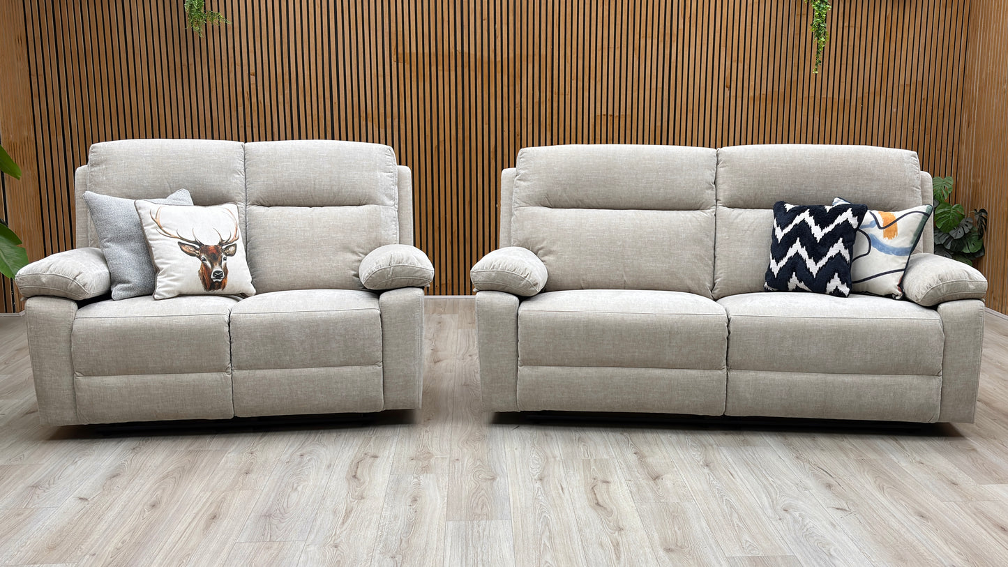 'Fenway' Beige Woven Fabric Manual Recliner 3 + 2 Seater Sofa Set