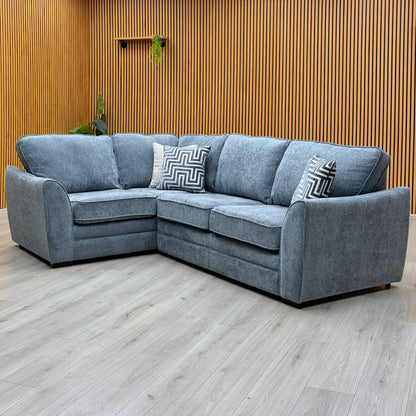 ‘Trinity’ Denim Blue Soft Woven Fabric Left Hand Double Arm Group Corner Sofa