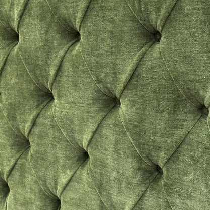 Close-up of the 'Dorian' Floor Standing Headboard, showing the deep button tufting and the texture of the Aston Moss fabric.
