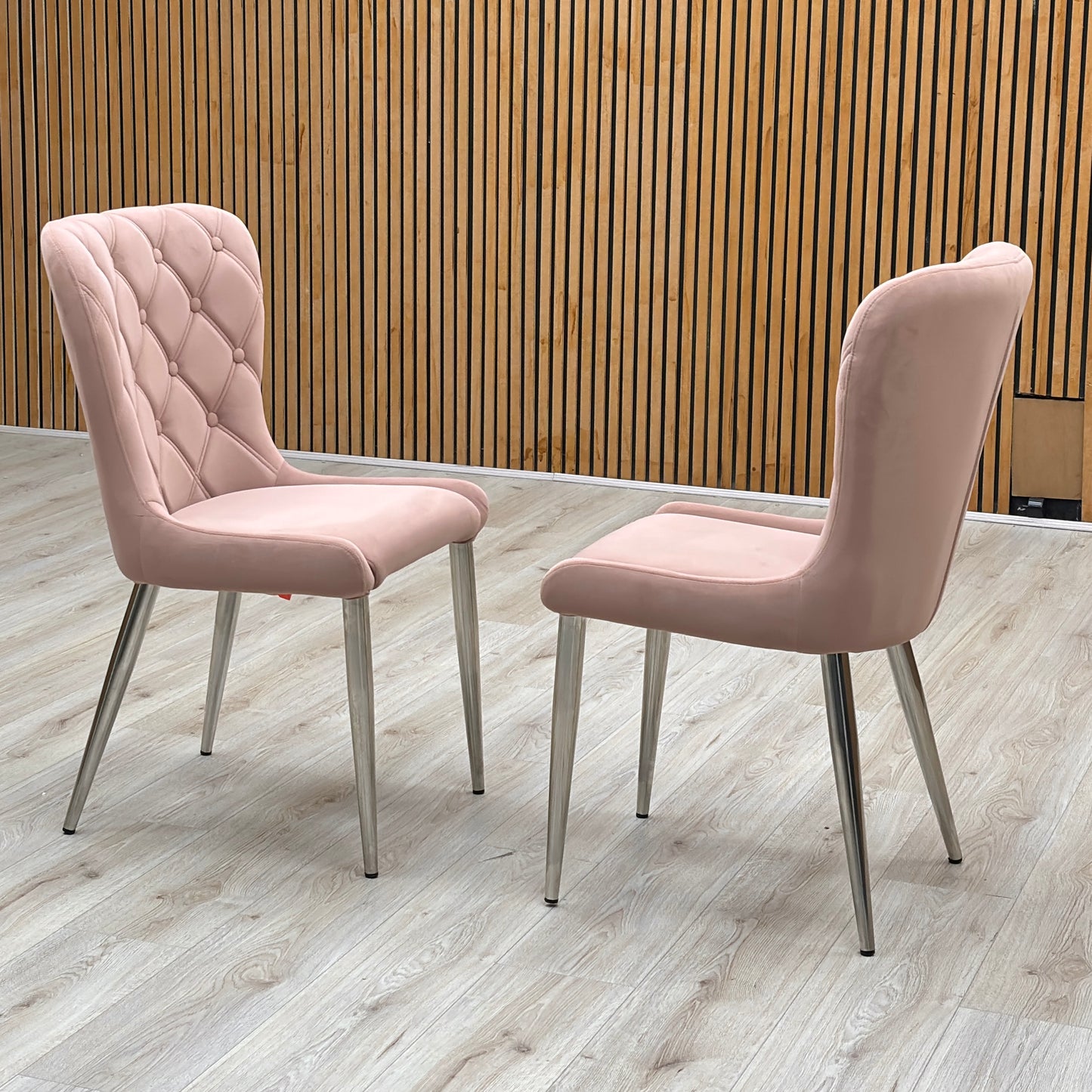 ‘Donnie’ Pink Fabric Pair of Dining Chairs