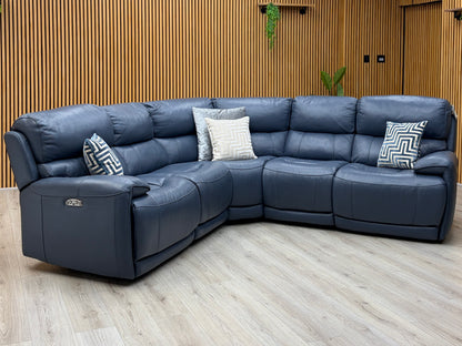 'Link' Nc-313e Ocean Blue Leather Large Power Recliner Corner Sofa with Power Headrests