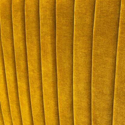 Close-up of the 'Aydon' Floor Standing Headboard, showing the saffron linen fabric and rectangular stitched panel design.