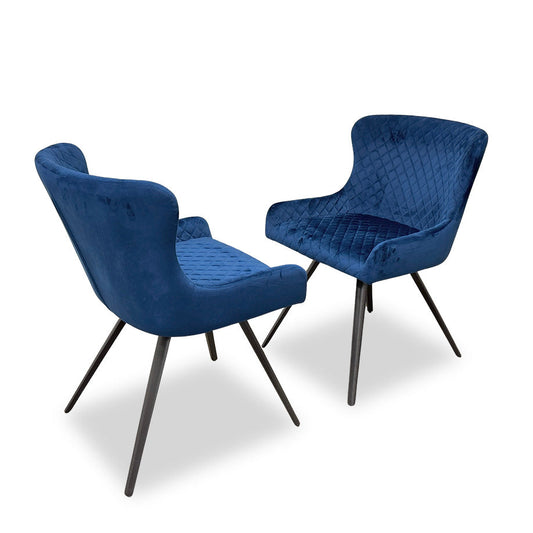 'Messina' Royal Blue Velvet Set of 2 Dining Chairs