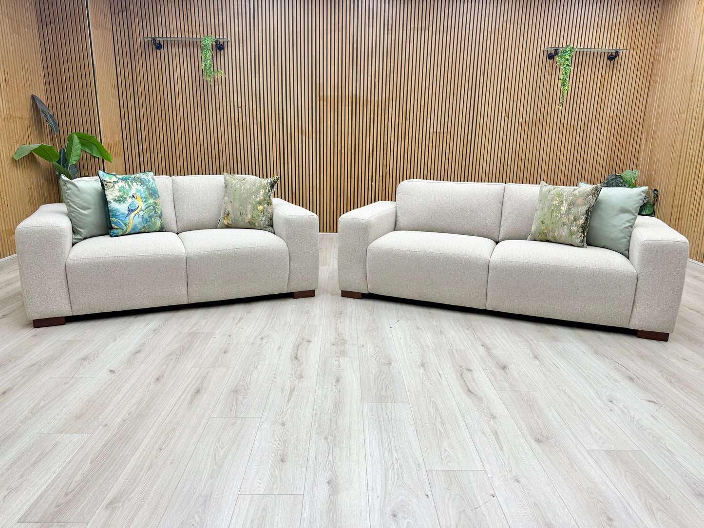 Michelle Keegan Home 'Cortes' Natural Fabric 3 + 2 Seater Fabric Sofa Set