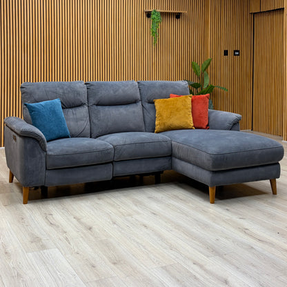 'Morgan' Dexter Shadow Grey Velvet Fabric Right Hand Facing 3 Seater Power Recliner Sofa with Chaise End