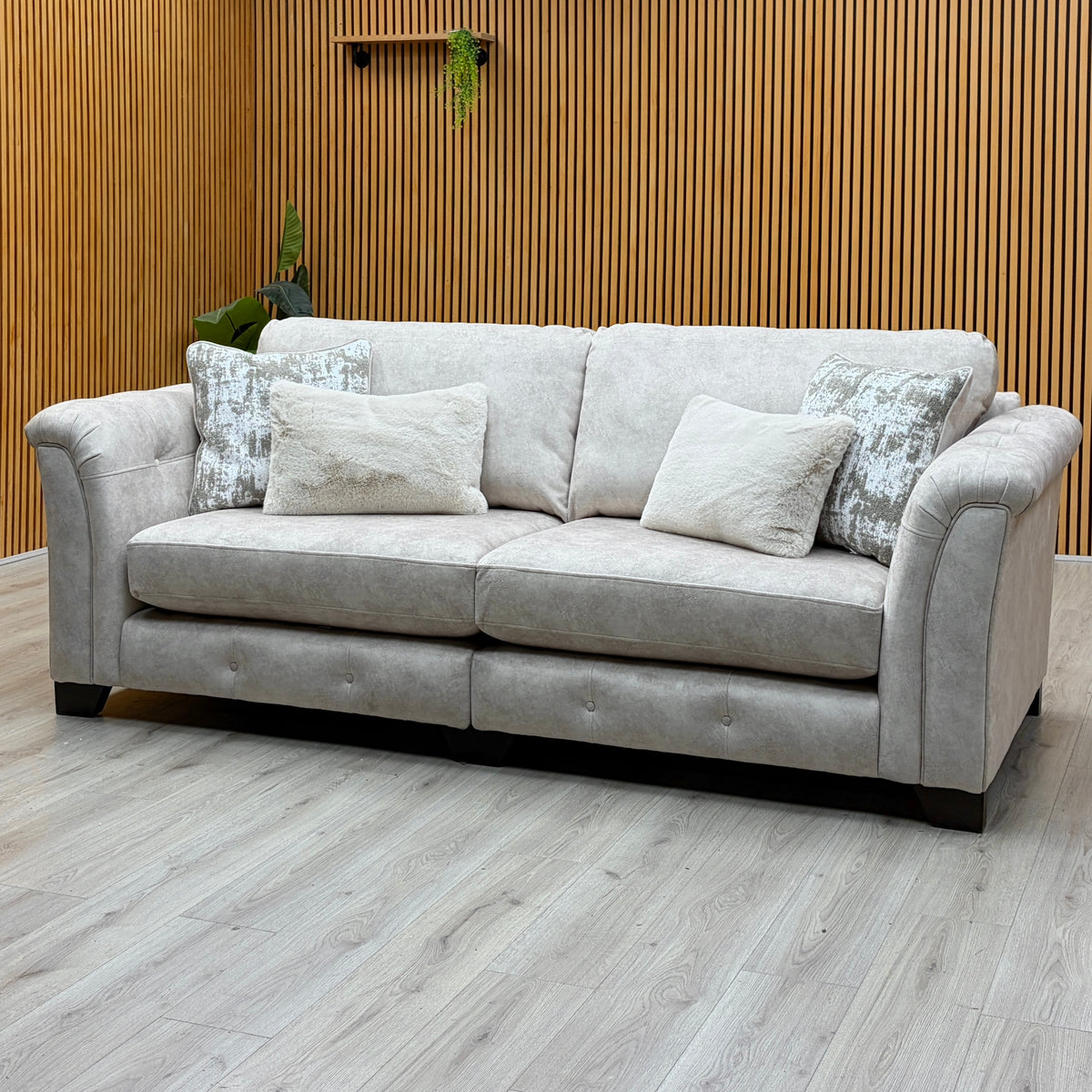 'Aura' Kenzo Cream Dw Ft Fabric 4 Seater Classic Back Split Frame Sofa with Footstool