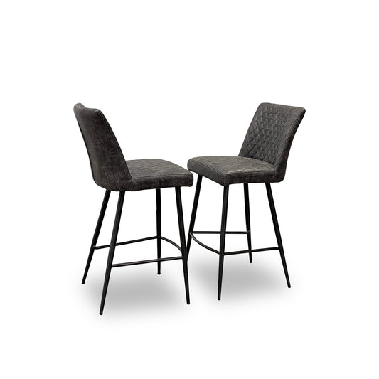 'Brooklyn' Grey Faux Leather Pair of Bar Stools