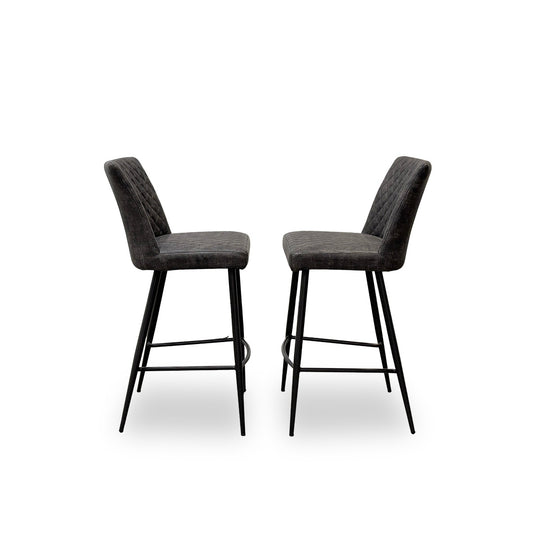 'Brooklyn' Grey Faux Leather Pair of Bar Stools