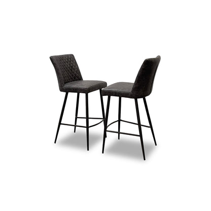 'Brooklyn' Grey Faux Leather Pair of Bar Stools