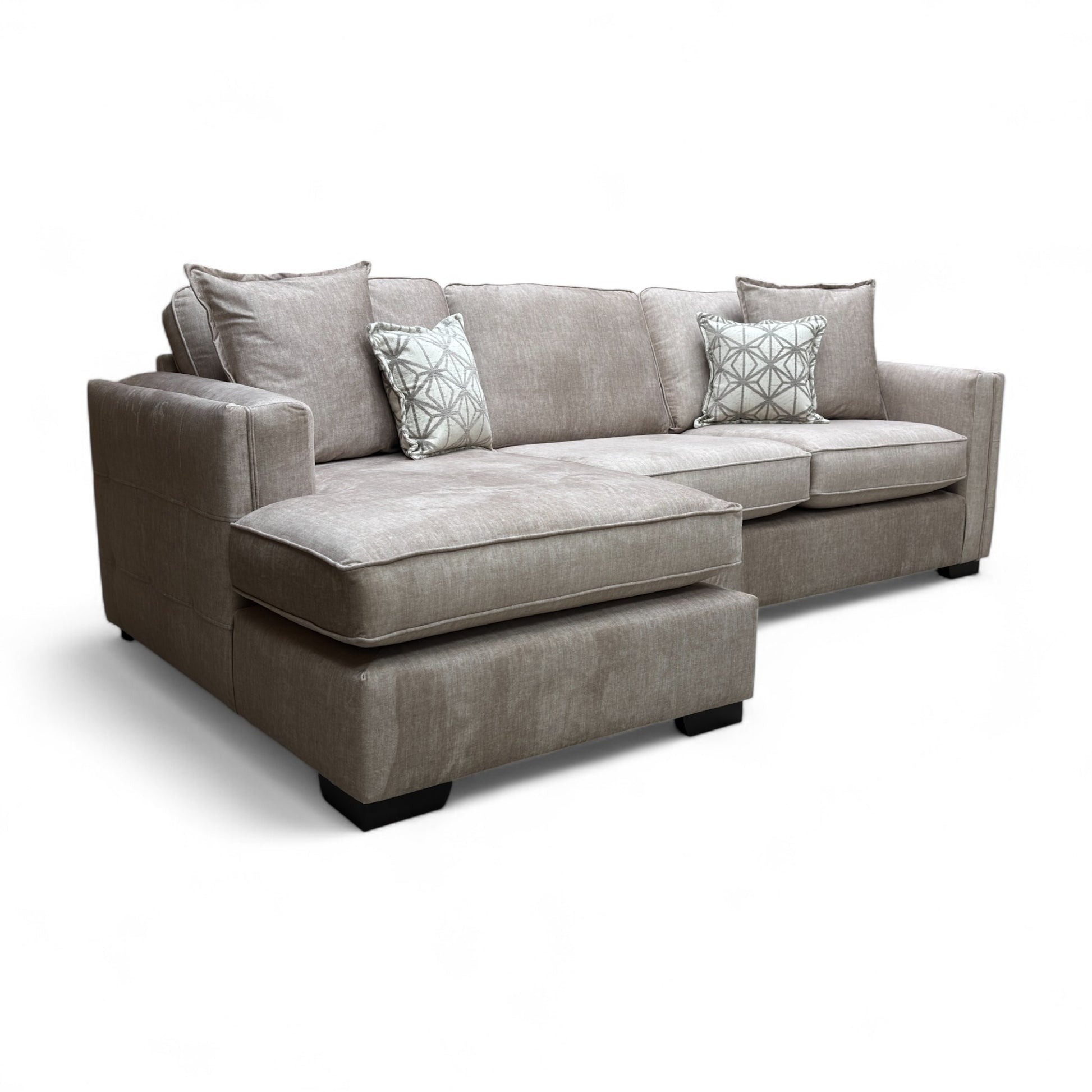 Chelsea Beige Vogue Velvet Large Left Hand Facing Open End Corner Chaise sofa, a luxurious and contemporary sofa.