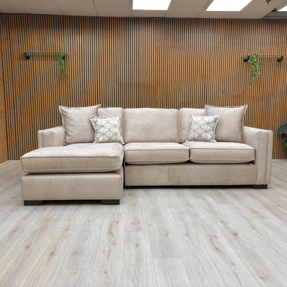 Chelsea Beige Vogue Velvet Large Left Hand Facing Open End Corner Chaise sofa for a modern living room.