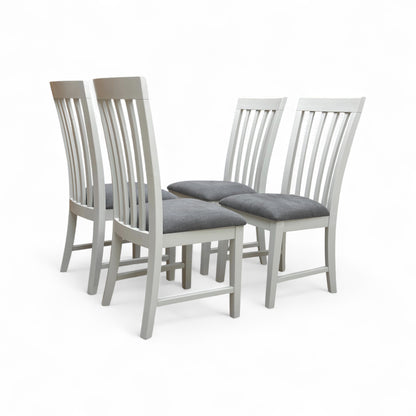 Back view of the Hamilton grey wooden chair, focusing on the vertical slats of the ladder back design.