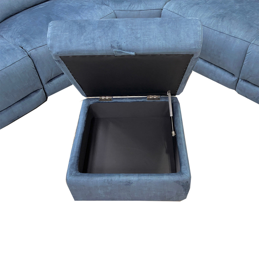 'Micah' Heritage Airforce Blue Velvet Large Power Recliner Corner Sofa with Power Headrests + Storage Footstool