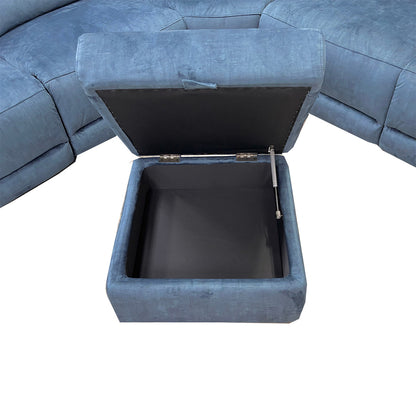 'Micah' Heritage Airforce Blue Velvet Large Power Recliner Corner Sofa with Power Headrests + Storage Footstool