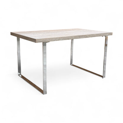 ‘Hollywood’ Marble Effect Solid Oak 140cm Fixed Dining Table with Metal U-Shaped Legs