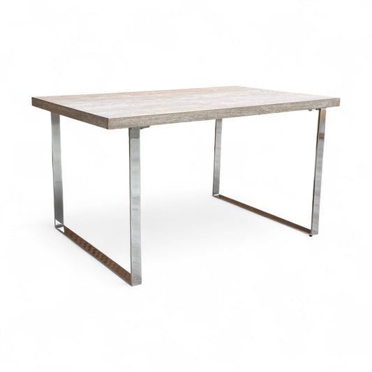 ‘Hollywood’ Marble Effect Solid Oak 140cm Fixed Dining Table with Metal U-Shaped Legs