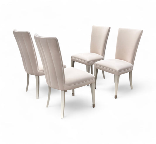 ‘Riviera’ Beige Velvet Silver Tipped Legs Set of 4 Dining Chairs