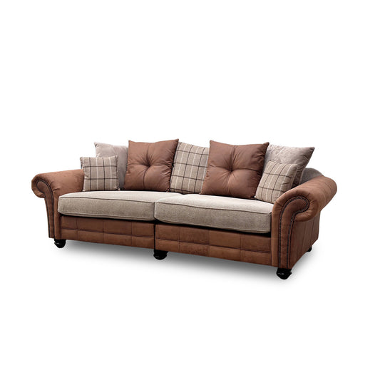 'Marshall' Oatmeal Sultan Fabric Split 4 Seater Scatter Back Sofa