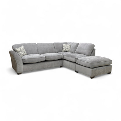 Angled view of the entire ‘Rosie’ corner sofa, highlighting the Right Hand Facing (RHF) open end chaise section and plush, high back cushions.