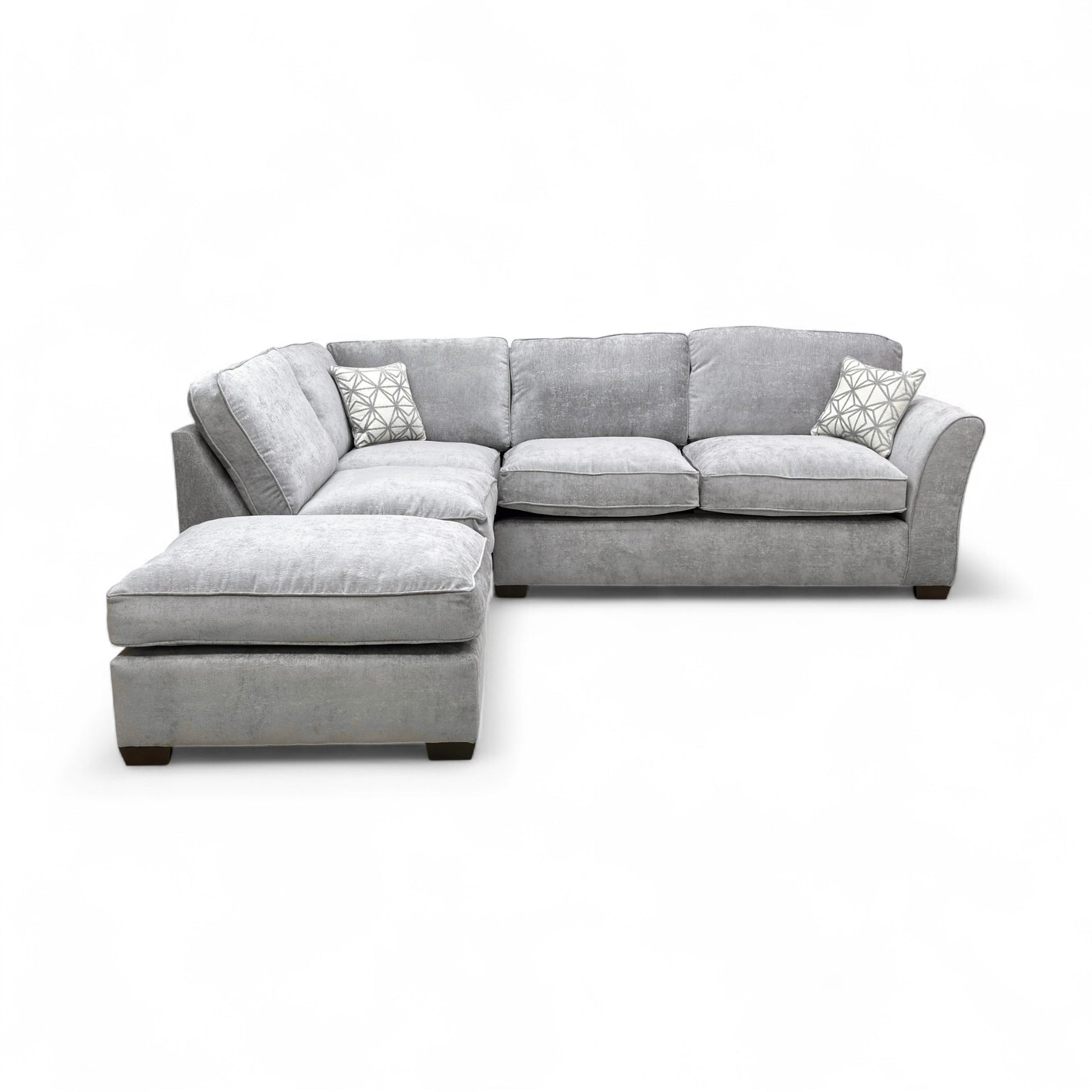 ‘Rosie’ Meridian Shark Grey Chenille Fabric Left Hand Facing Open End Chaise Corner Sofa, angled view showing the full size and fabric texture.