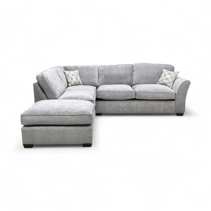 ‘Rosie’ Meridian Shark Grey Chenille Fabric Left Hand Facing Open End Chaise Corner Sofa, angled view showing the full size and fabric texture.