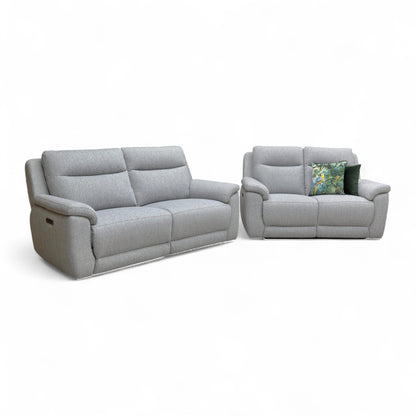 Detail shot showing the tight weave texture of the Stone Grey Florence fabric upholstery.