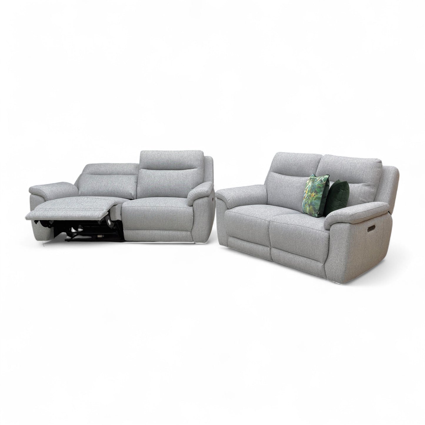 Side view 'Bobby' Sofa with both end seats , showing the footrests extended.