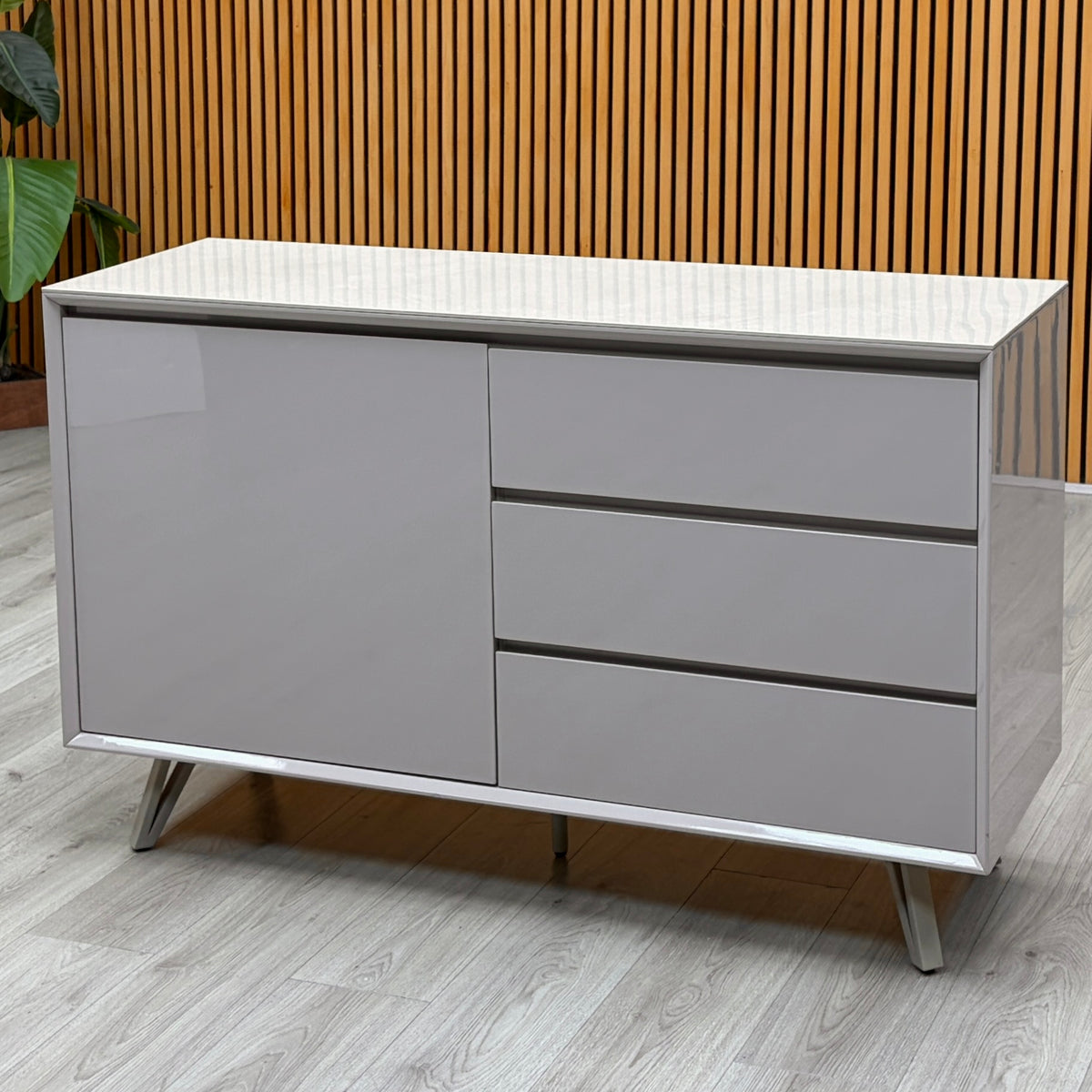 'Mirage’ Neutral Ceramic Top 1 Door 3 Drawer Sideboard