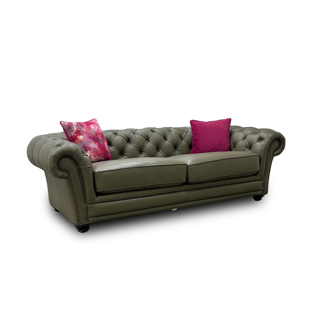 'Savannah' Khaki Leather 3 Seater Sofa
