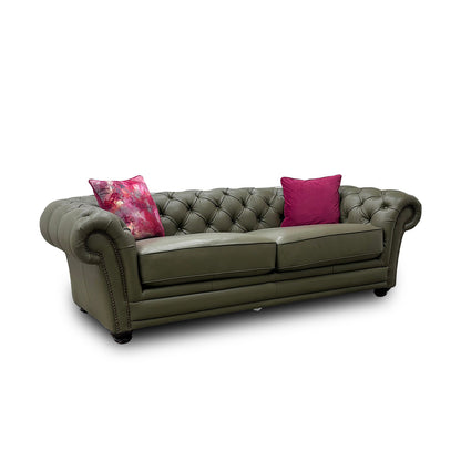 'Savannah' Khaki Leather 3 Seater Sofa
