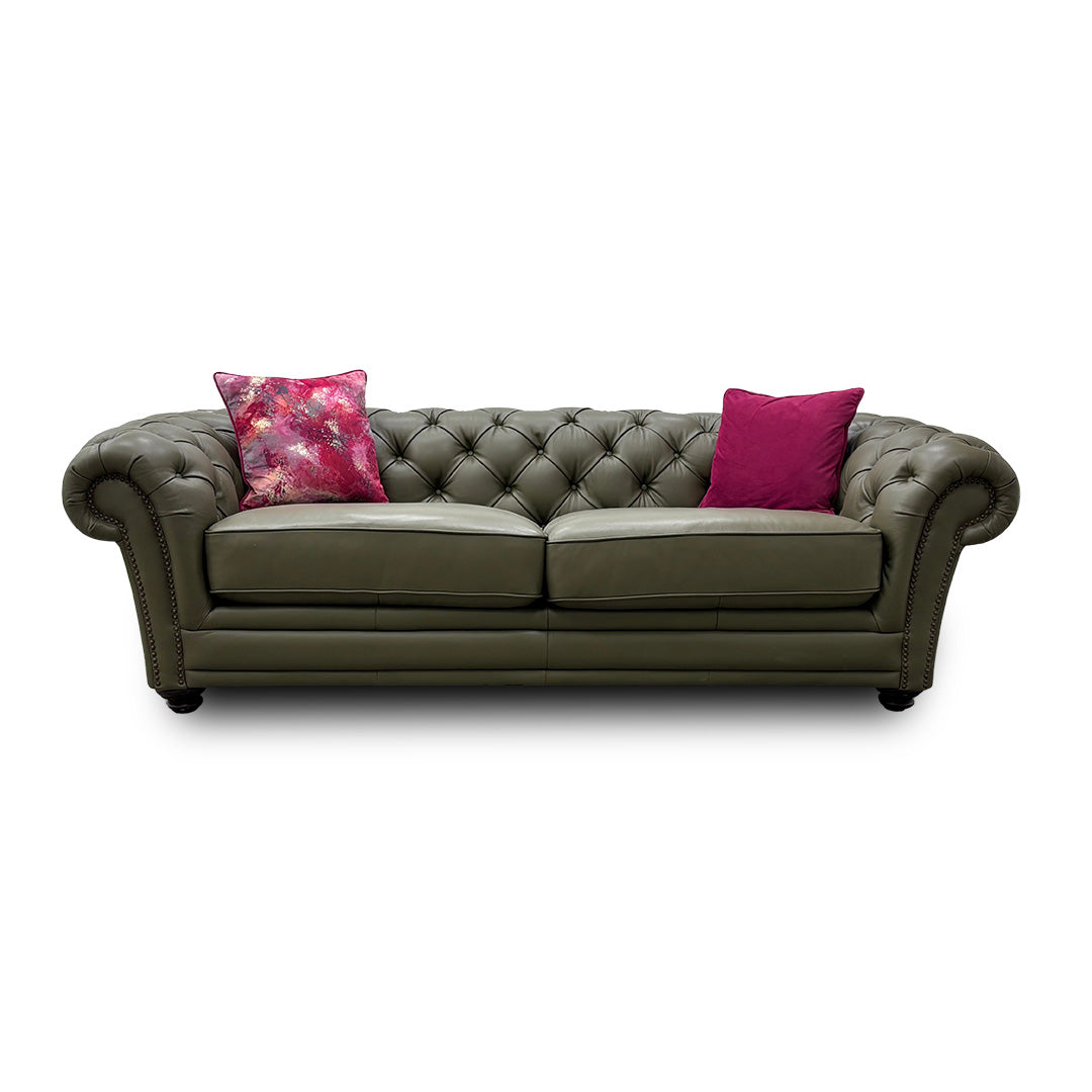 'Savannah' Khaki Leather 3 Seater Sofa