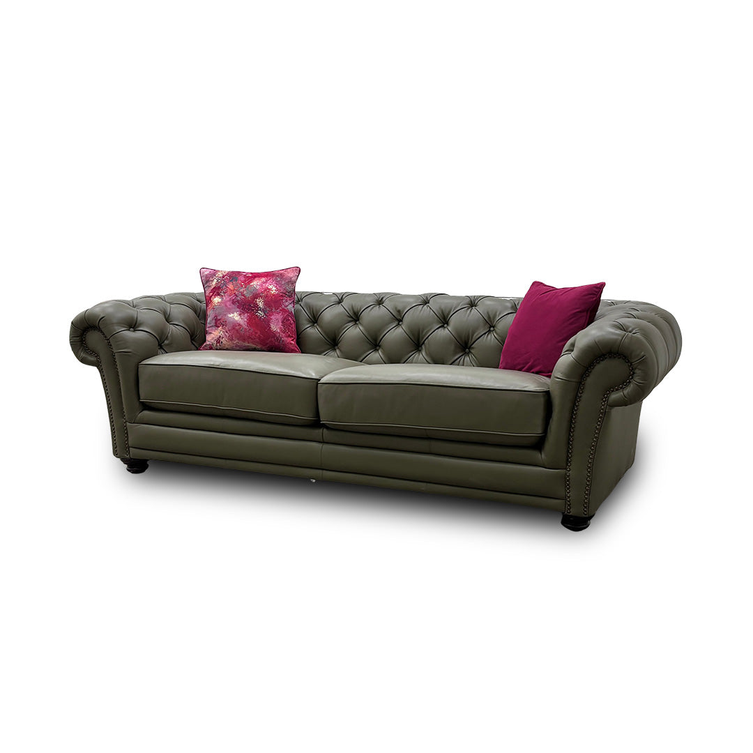 'Savannah' Khaki Leather 3 Seater Sofa