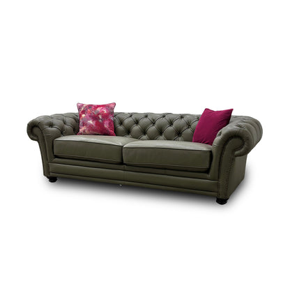 'Savannah' Khaki Leather 3 Seater Sofa