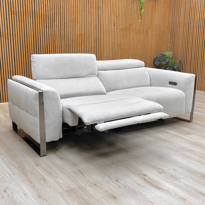 ‘Gisella’ Manhattan Stone 58004 Linen Fabric 3 Seater Power Recliner Sofa with Power Headrests