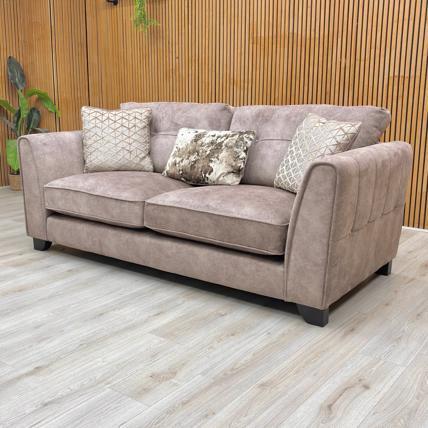 ‘Mariah' Dapple Chocolate-Tri No Insert Velvet Classic Back 3 Seater Sofa