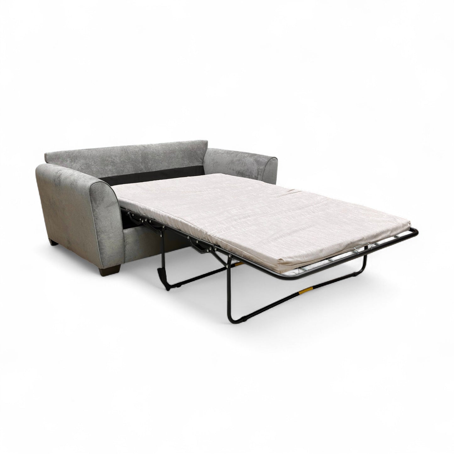 The ‘Julius’ Sofa Bed fully extended into the sleeping position, showing the pull-out double-sized mattress and bed frame.