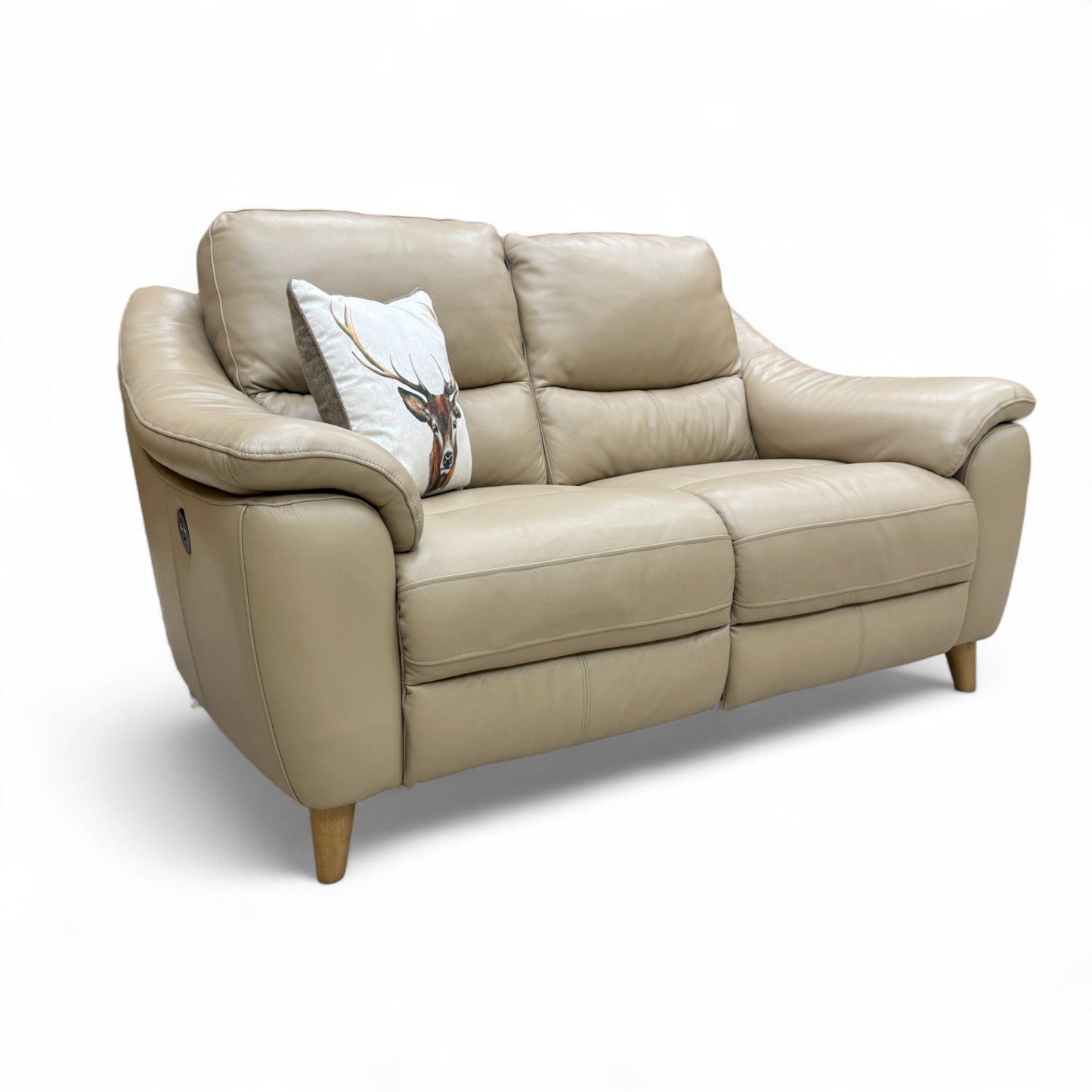 Side profile view of the 'Francis' cream leather sofa, showing the deep seating and high back design.