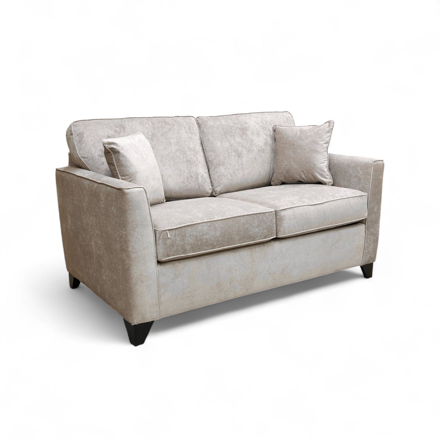 View showing the two main seat cushions of the sofa, emphasizing the cushion thickness.