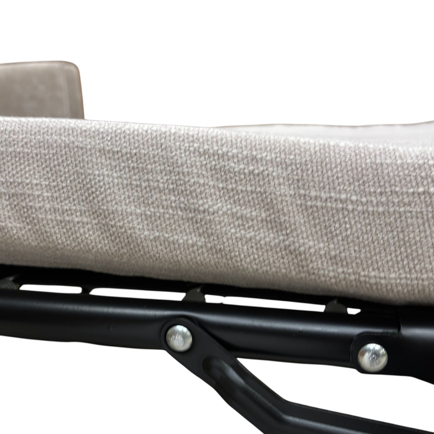 Close-up of the fully extended sofa bed mattress and the sturdy support mechanism.